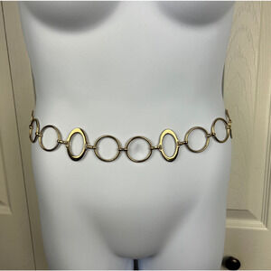 Circle Link Chain Belt Gold Tone Metal Waist Jewelry 37" Long NWT M-XL